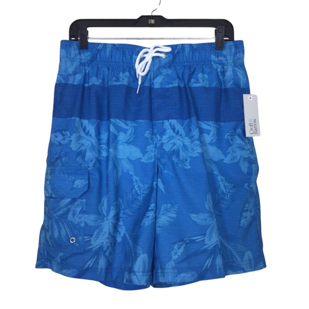 NWT Croft & Barrow Swimwear Men’s M Medium Blue Swim Trunks Board Shorts